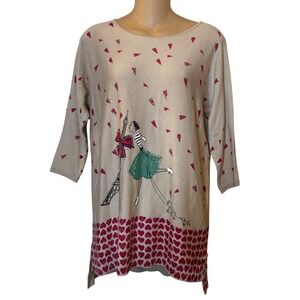Mesh + Lace Women's Sweater Small Leightweight Top Love Theme Red Hearts‎ Paris